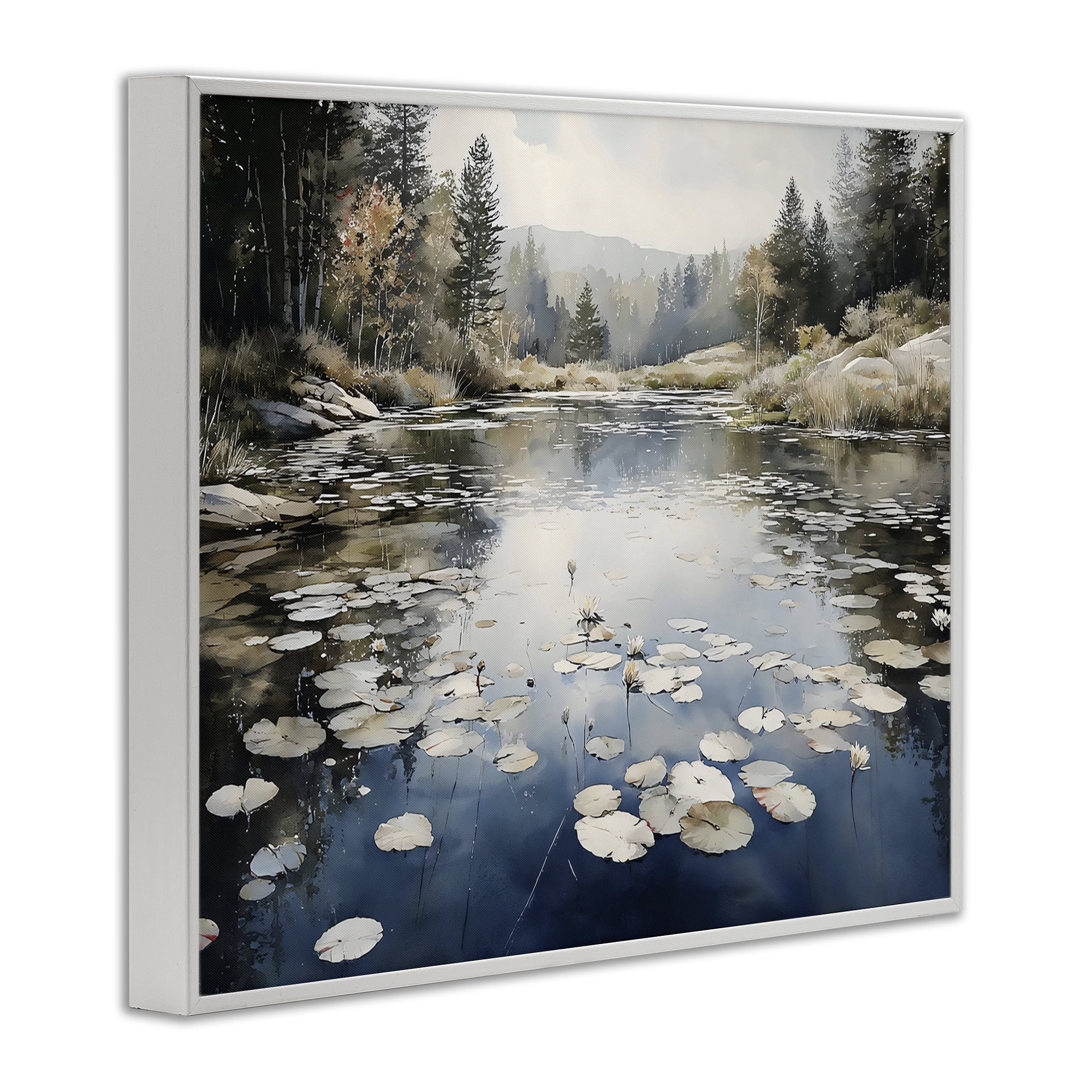 Stupell Industries Still Pond with Morning Reflections White Framed Giclee Art, design by Franklyn Gregory