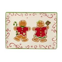 Holiday Magic Gingerbread 14 in. Multicolored Earthenware Rectangular Platter