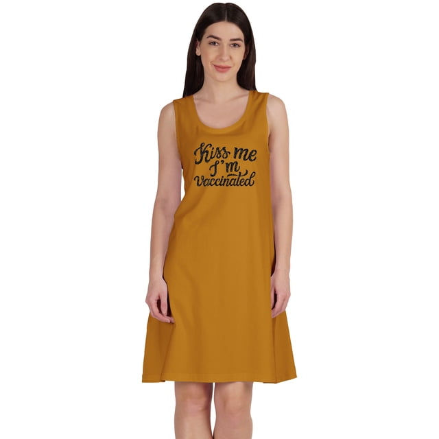 Inkmeso Embrasse-Moi Je Suis Vacciné T-shirt Drôle Pro-Vaccin Robe d'Été à Encolure Dégagée