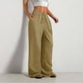 thumbnail image 7 of Wide Leg Pants for Woman with Pockets Plus Size Elastic Waist Straight Leg Summer Casual Loose Pleated Trousers Pants for Women Khaki M, 7 of 7