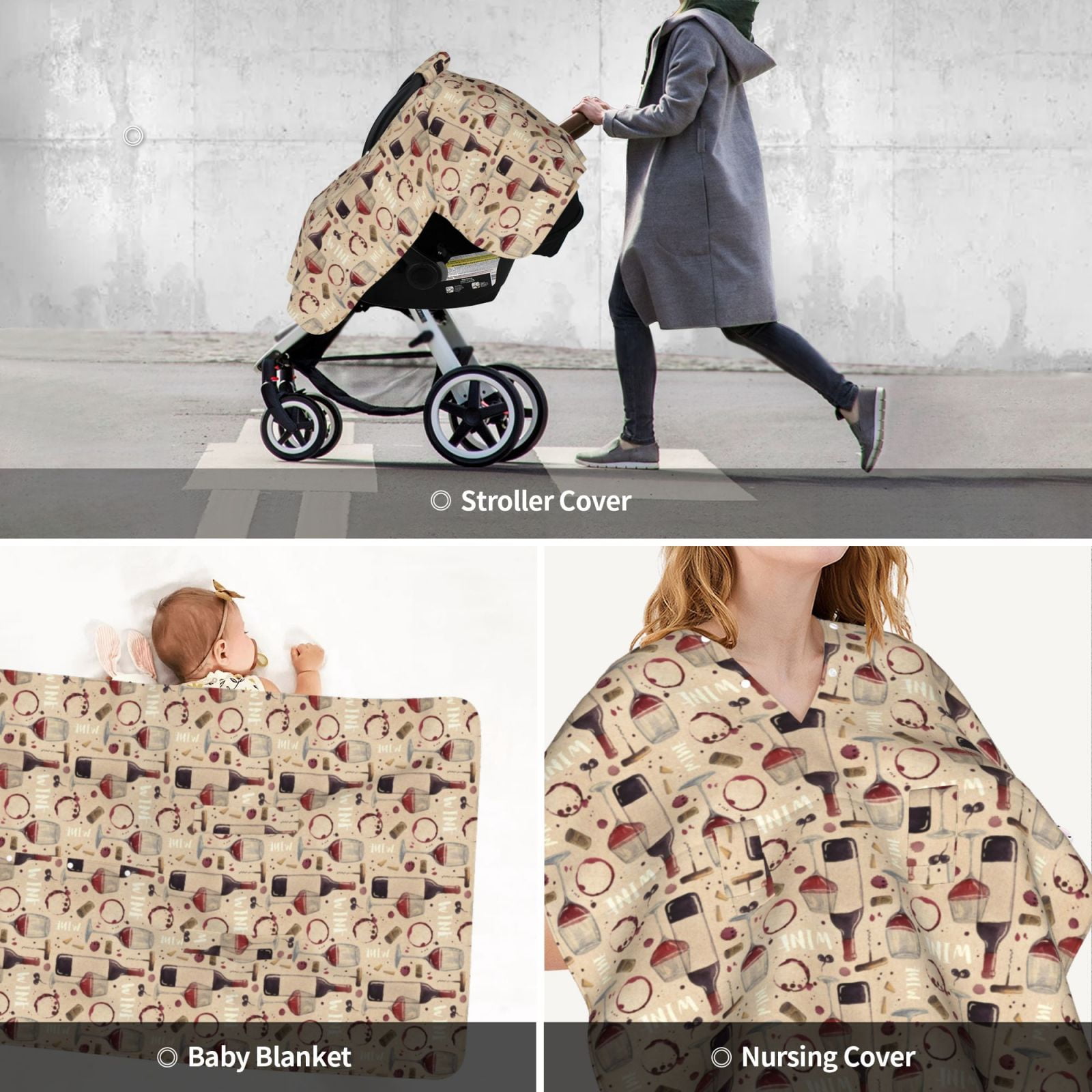 Car Seat Cover Baby - Wine Glasses Breathable Infant Car Seat Cover for Baby Carseat, Lightweight Comfort Baby Essentials Must Haves Newborn Stuff for Girl Boy