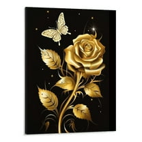 Creowell Gold Rose Wall Art, Black And Gold Rose Canvas Wall Art, Romantic Floral Pictures With Sparkling Flowers,Butterfly On Rose Painting Picture, Living Room Bedroom Decoration 16x20 Inch