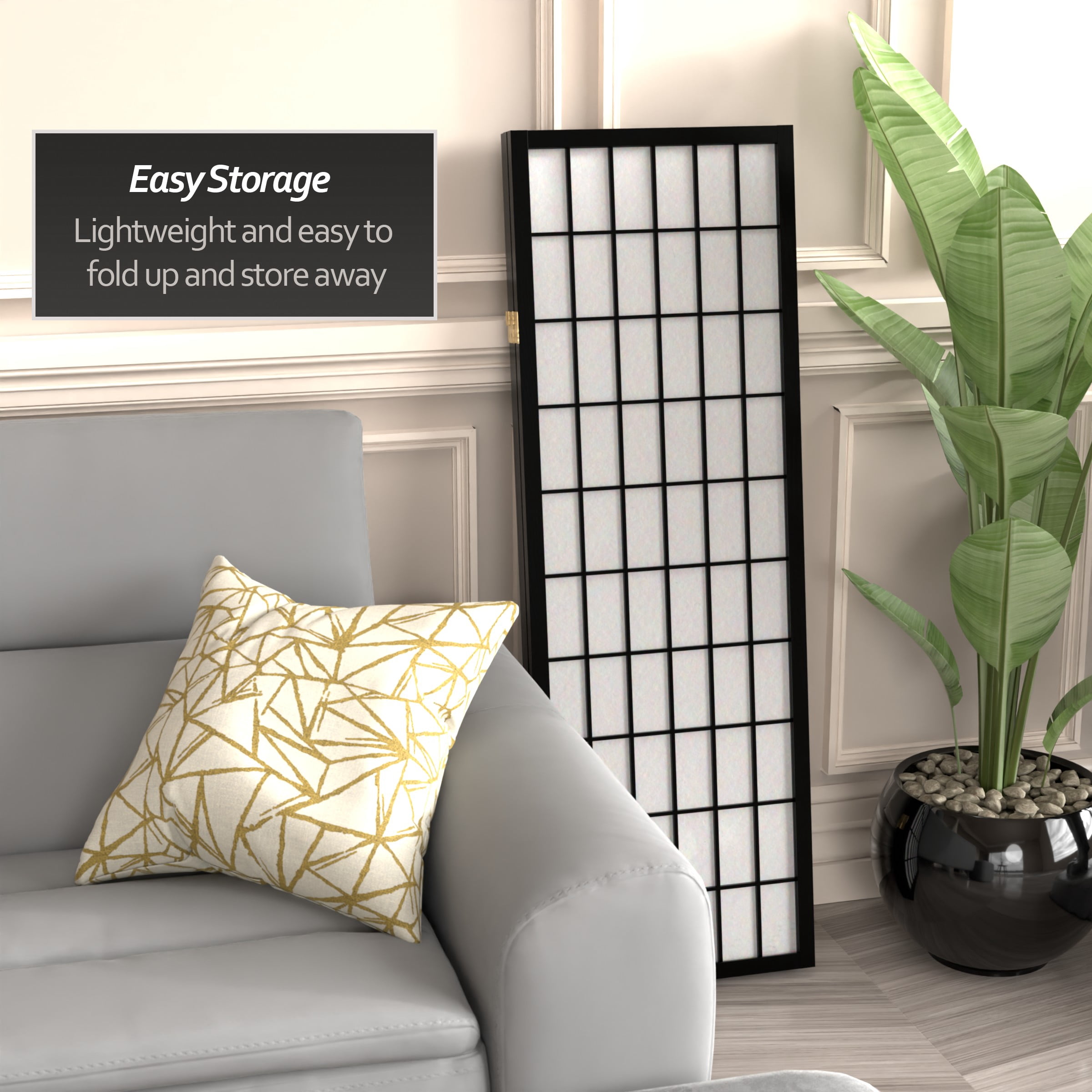 4 ft. Tall Window Pane Shoji Screen - Black - 3 Panels