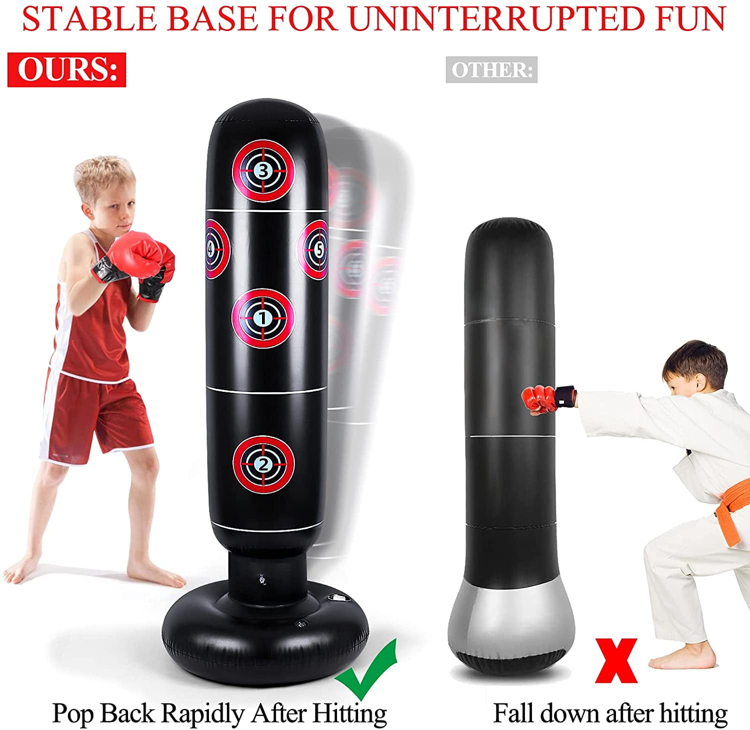 Punching Boxing Bag Freestanding Bounce Back Inflatable Punching Bag for Kids Boxing Punching Bag for Karate and Taekwondo 62 inches 