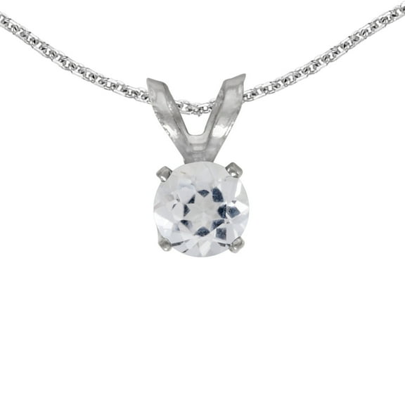 10k White Gold Round White Topaz Pendant with 16" Chain