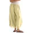 thumbnail image 3 of Cropped Lace Hem Wid Leg Pants for Women Summer High Waist Drawstring Balloon Lightweight Beach Trousers with Pockets Yellow XL, 3 of 7