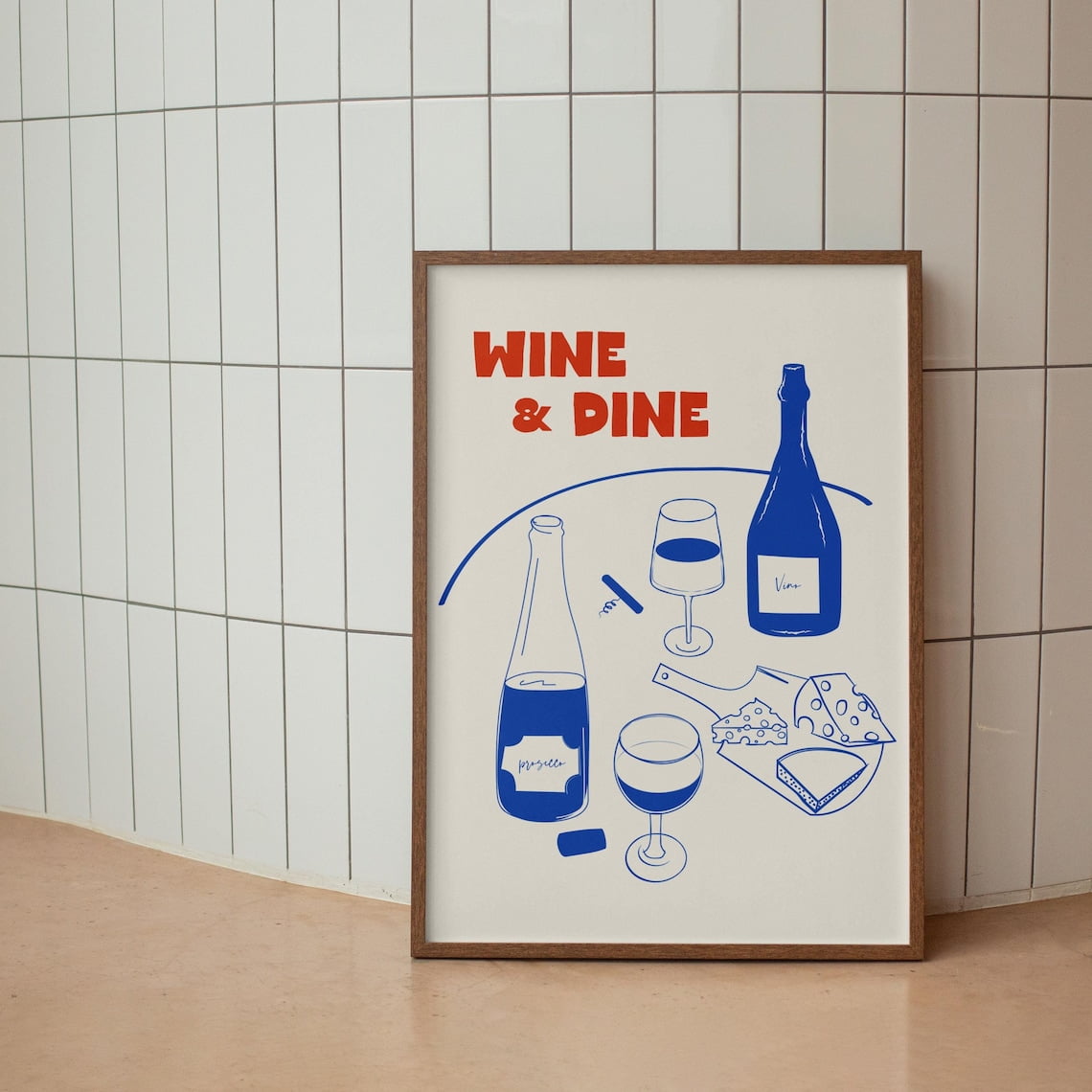Red and Blue Wine and Dine Bon Appetit Print Decor