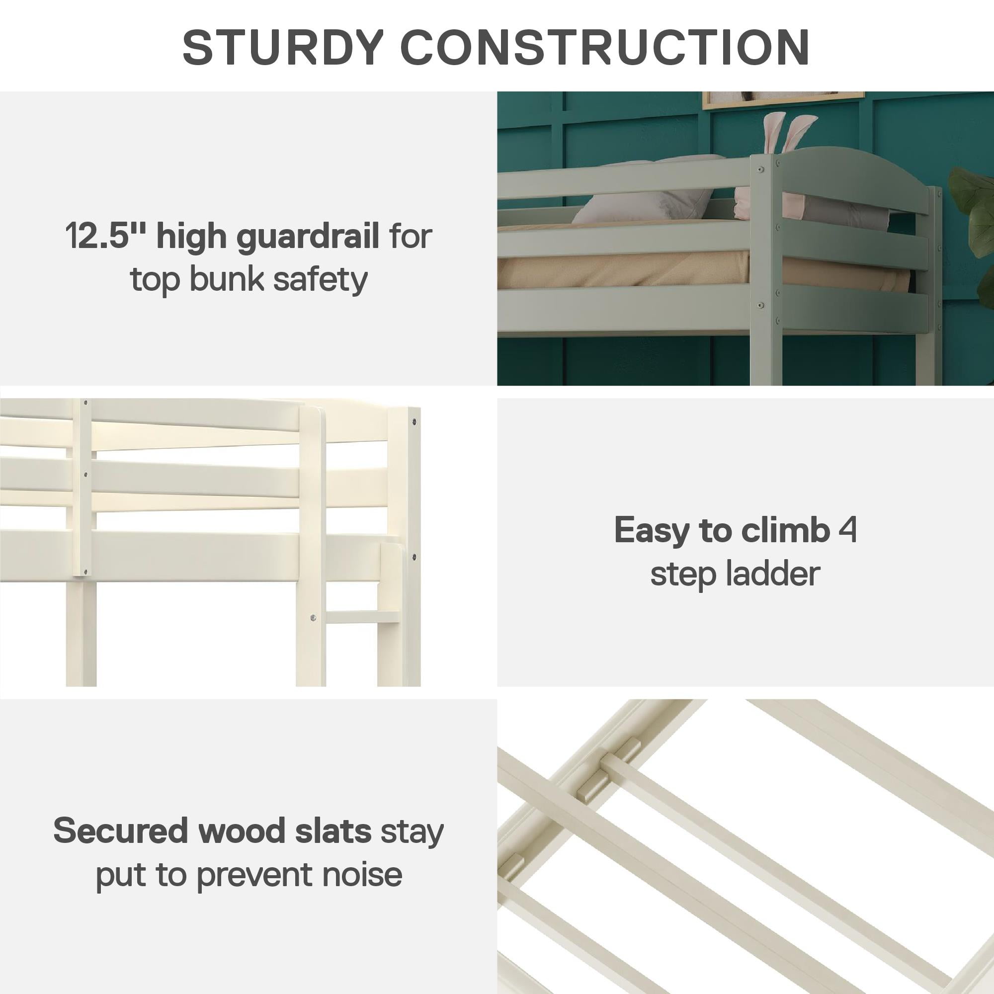 Better Homes & Gardens Leighton Solid Wood Twin-over-Twin Convertible Bunk Bed, Vanilla