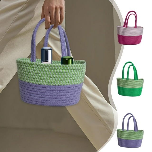 Panier de Rangement de Bureau, Fil de Coton Tissé, Lot de 5 Pcs, Bureau à Domicile, Rangement Compact, Multi-Usage, Rangement de Bureau, Panier Utilitaire, PENDANE, Vert