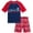 Red/ Blue Palm Beach, variant on Boys Rash Guard Set - 2 Piece UPF50+ Quick Dry Short Sleeve Swim Shirt & Swim Trunks for Boys