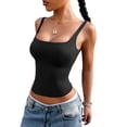 thumbnail image 2 of Women'S Padded Square Neck Tank Tops Summer Double Layer Basic Sleeveless Tank Shirts Black XL, 2 of 7