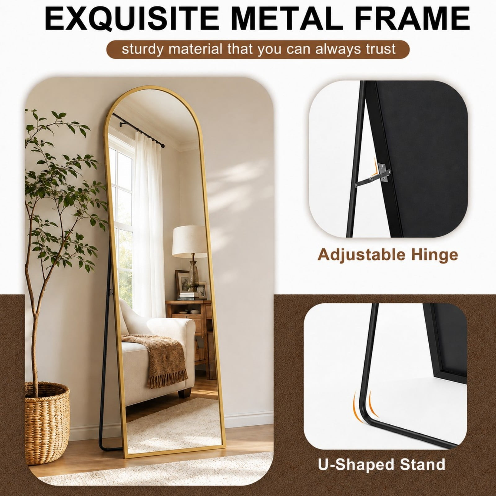 Cenovo 56"x 15" Arched Full Length Mirror Full Body Floor Mirrors, Gold