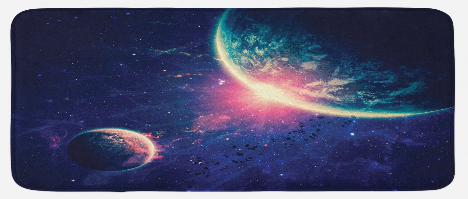 Galaxy Kitchen Mat, Outer Space Theme Planet Earth Mars in Space ...