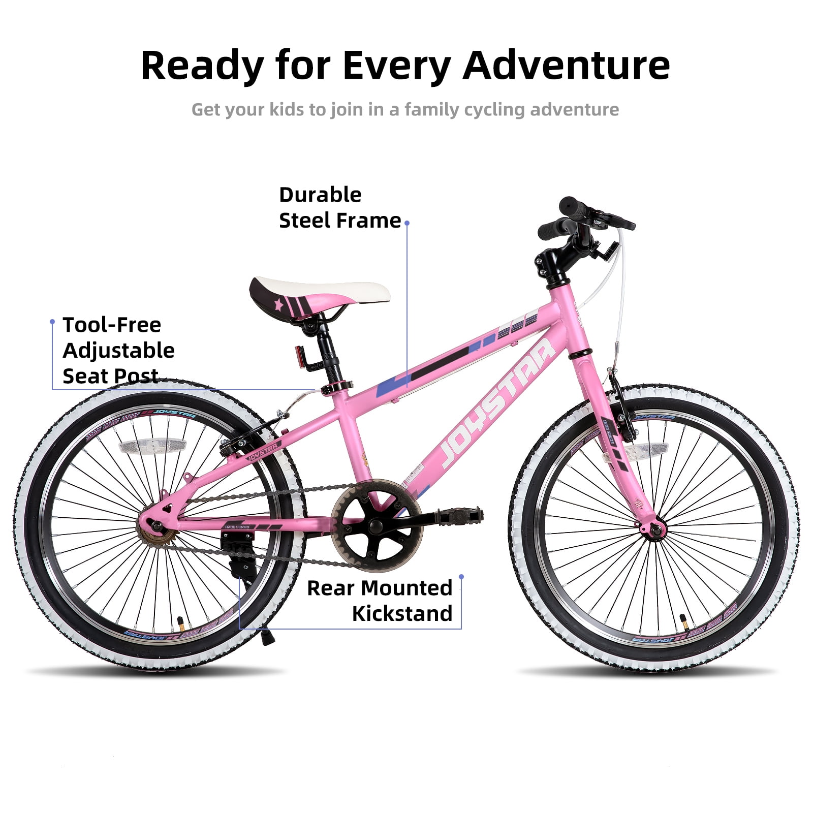 JOYSTAR Lubbock 20 24 Inch Kids Bike for Boys & Girls Ages 7-12 Years Hardtail Mountain Bike for Kids with 1-Speed/7-Speed Drivetrain, White Wall Knobby Tires, Kids' Bicycle