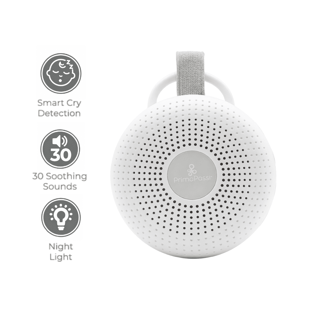 Primo Passi Portable Baby White Noise Machine with Night Light, Cry Detection, Clip-On Travel Sound Machine