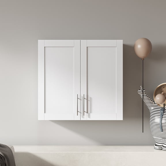 White Stackable Wall Mounted Storage Cabinet - 11.81"D x 31.50"W x 29.92"H