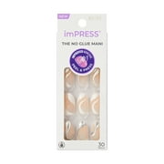 KISS imPRESS No Glue Needed Press On Nails, Design, On My Mind, White, Medium Almond, 30 Count