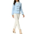 thumbnail image 2 of INSPIRE CHIC Women's Winter Worsted Notched Lapel Double Breasted Overcoat M Light Blue, 2 of 6
