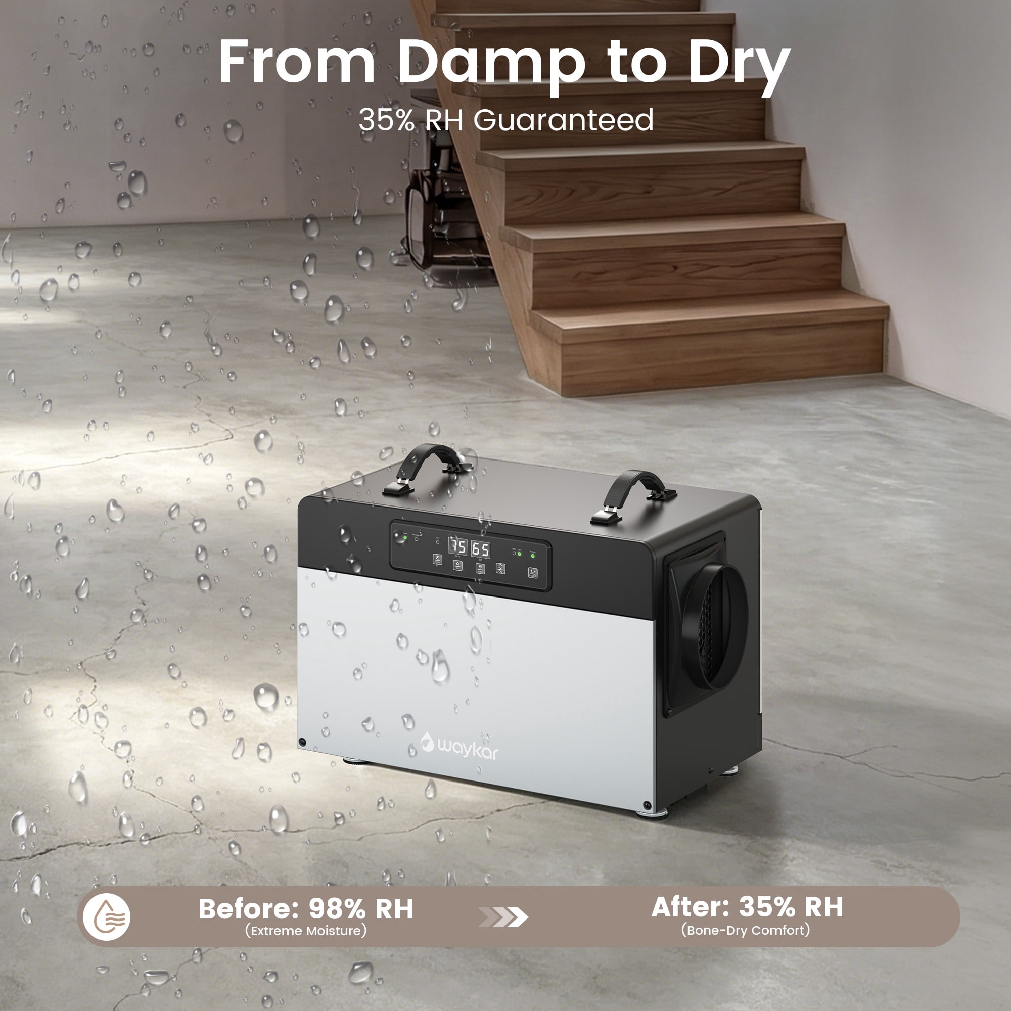 Waykar 125 Pint Dehumidifiers with Pump for Large Basement & Warehouses up to 6,500 Sq. Ft, Protable Dehumidifiers with Continuous Drain Hose
