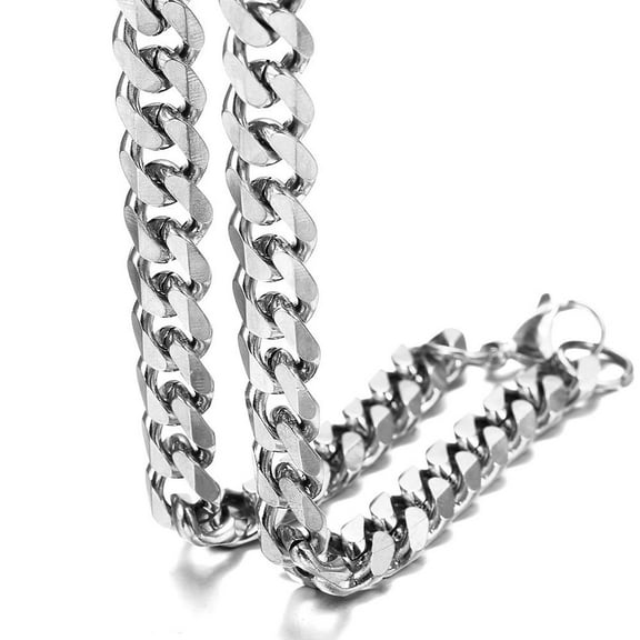 Hermah Silver Tone Stainless Steel Curb Cuban Necklace, 18-36 in, Hip Hop Style
