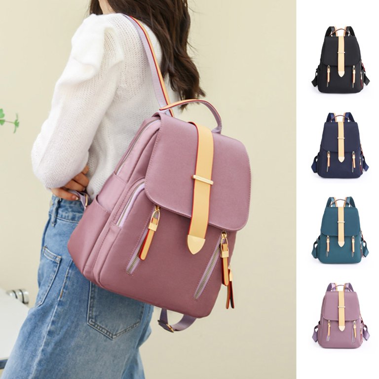 Women Oxford Cloth Backpack Teens Color-Block Backpack 