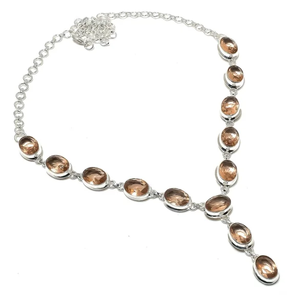 Morganite Gemstone Necklace Handmade Beautiful Necklace Oval Cushion Morganite 925 Sterling Silver Plated Jewelry 22 Inch Adjustable Necklace