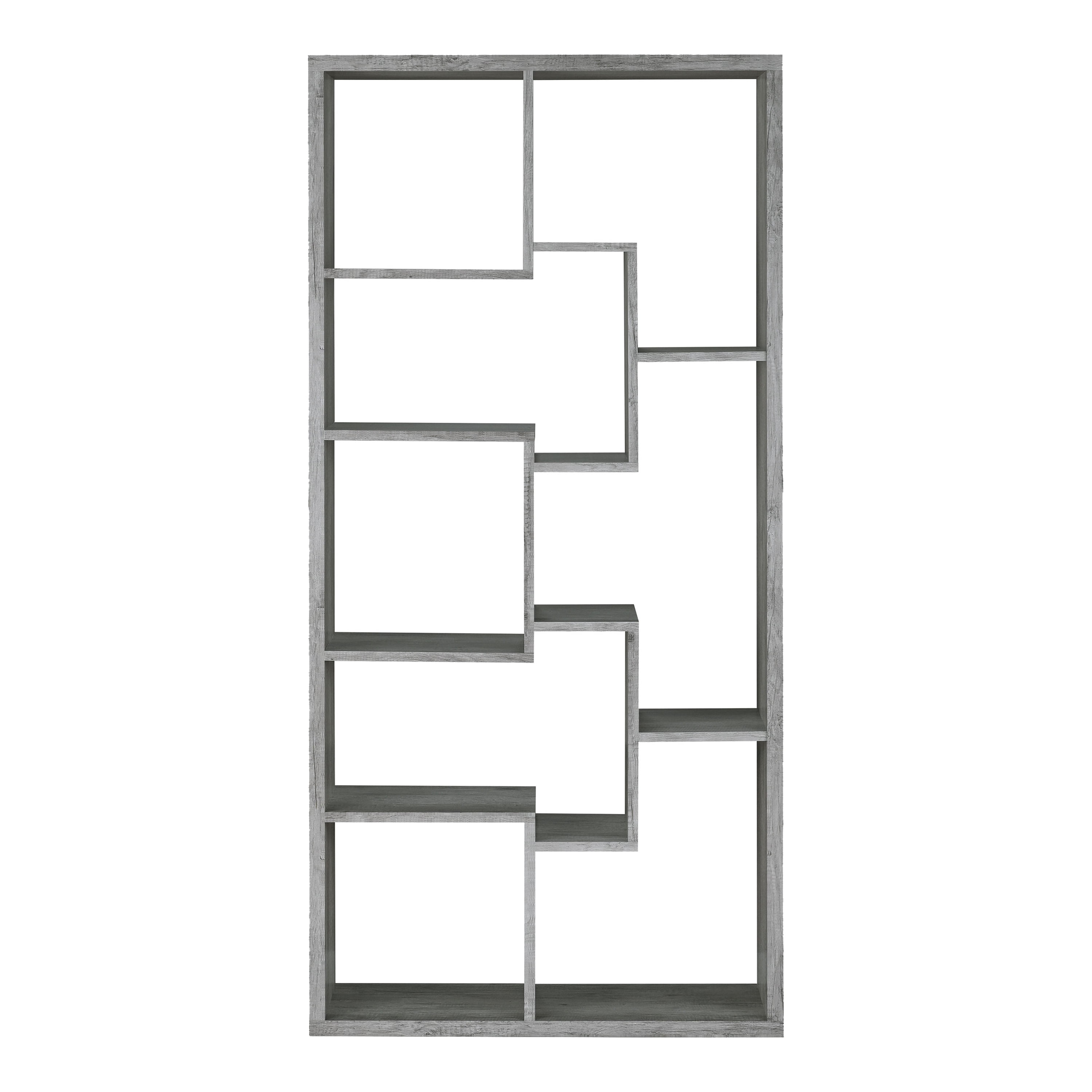 Furniture of America Corin Modern 12-Shelf Geometric Bookcase, Vintage Gray Oak
