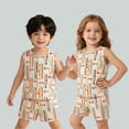 thumbnail image 3 of CAIVO Kids 2 Piece Pajama Sets Unisex Cartoon Stripe Pattern Sleeveless Pjs Set Round Neck Button Down Tank Tops Elastic Waist Shorts Loungewear Sleepwear, 3 of 3