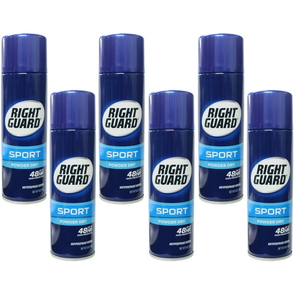 Right Guard Sport Antiperspirant And Deodorant Aerosol, Powder Dry - 6 Oz, 6 Pack
