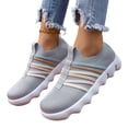 thumbnail image 2 of Domuza Women's Colorful Stripe Knit Slip-On Sneakers, Lightweight Breathable Comfort Walking Shoes, Casual Non-Slip Footwear for All-Day Wear Gray 7（EU-38）, 2 of 5