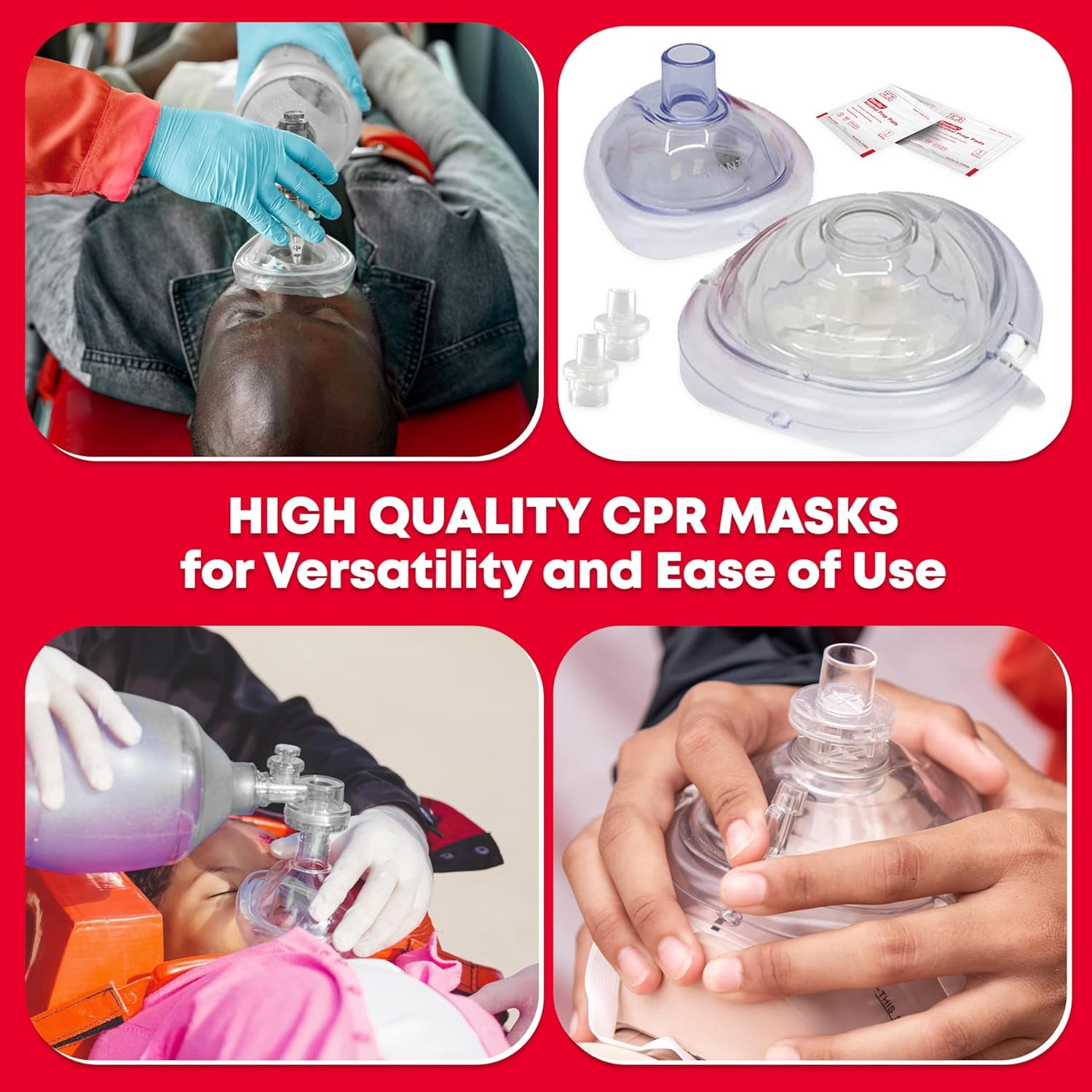 (50 Pack) Ever Ready First Aid Adult & Infant CPR Mask Emergency Medical Kit, Red