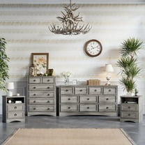 Holliwill Dresser Nightstands Set, 4 Pieces Bedroom Furniture Set, Wide 10 Drawer Dresser, Tall 6 Drawer Dresser and 2 Drawer Nightstand, Grey