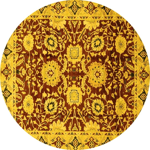 Ahgly Company Indoor Round Abstract Yellow Modern Area Rugs, 5' Round