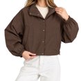 thumbnail image 2 of Women's Cropped Jackets Lightweight Windbreaker Mock Neck Jackets Snap Button Long Sleeve Casual Fall Winter Outerwear Coat,Brown,2XL, 2 of 5
