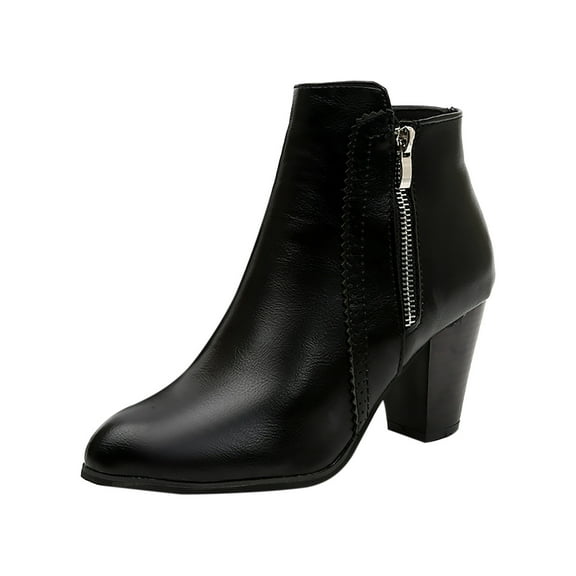 asdoklhq Womens Waterproof Work Boots,Women's Shoes Popularity Solid Color British Style Thick Heel Low Barrel Zipper Boots