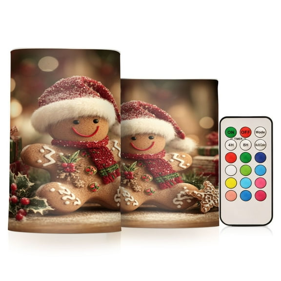 Electronic Candle Light Combination 3x5In, 3x4In Flameless Candle Plastic Festive Decoration Party Christmas Decoration Warm Christmas Gingerbread Man Beautiful