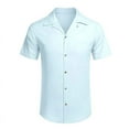 thumbnail image 4 of NSLGXD Mens Short Sleeve Linen Cotton Shirts Solid Color Spread Collar Fishing Tees Casual Button Down Shirts Summer Beach Tops for Men 2025, 4 of 4