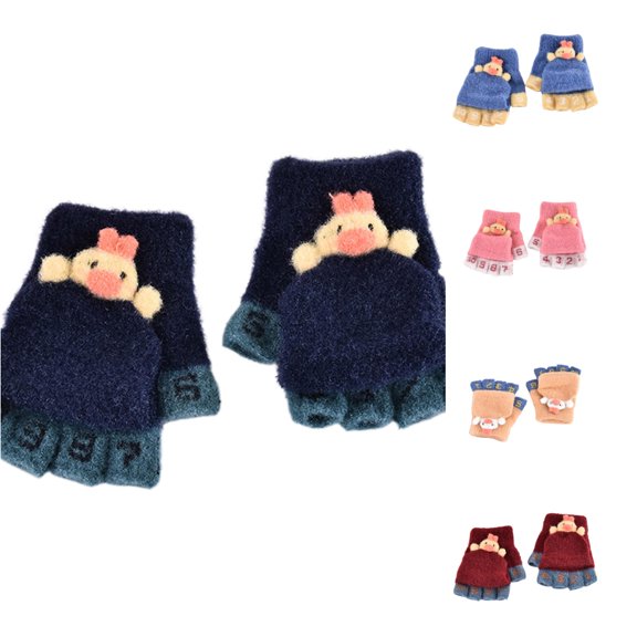 QTSHPN Winters Warm Gloves Winter Toddler Kids Boys Girls Soft Warm Wool Children Thermal Knit Cold Weather Fashion Mittens for Women Navy 2-6 Years