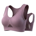 thumbnail image 2 of Womens Plus Wireless Bra, Full Coverage Sports Bra with Wide Straps, Back Cutout & Racerback Design, Fitness Jogging Wear | VerBelle,Purple L, 2 of 3