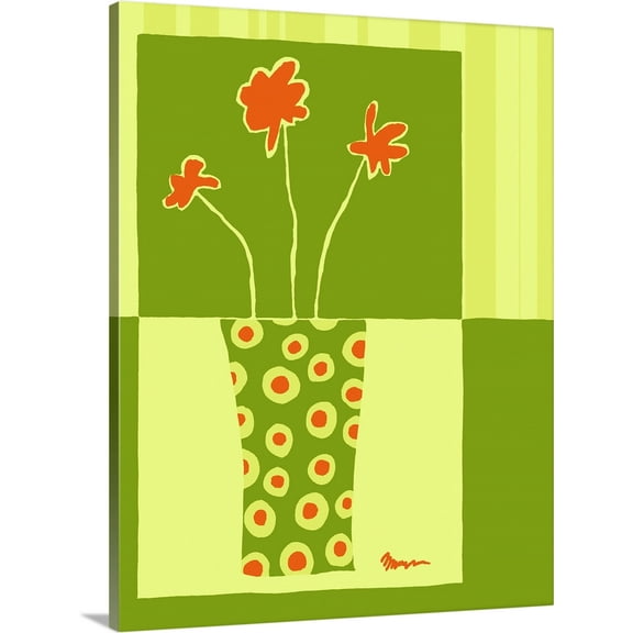 Great BIG Canvas | "Minimalist Flowers in Green I" Canvas Wall Art - 16x20