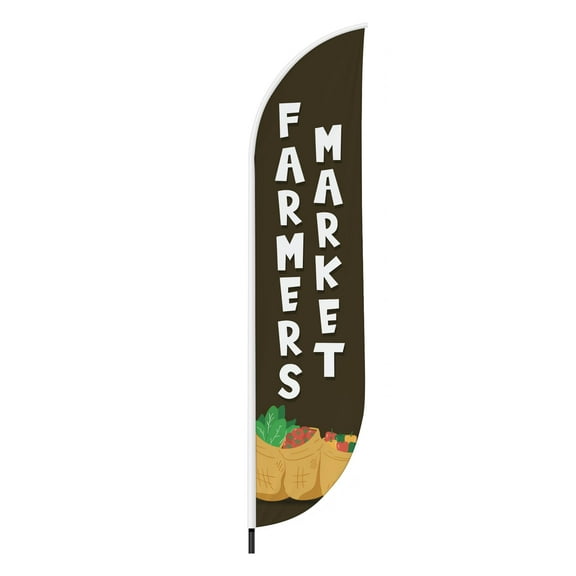 Farmers Market Feather Flag(11.5feetX2.5feet) by DreamController | Outdoor Business Advertising Tall Flag | Weather-Resistant Knitted Swooper Flag | Made in USA | HD Print (Flag Only)