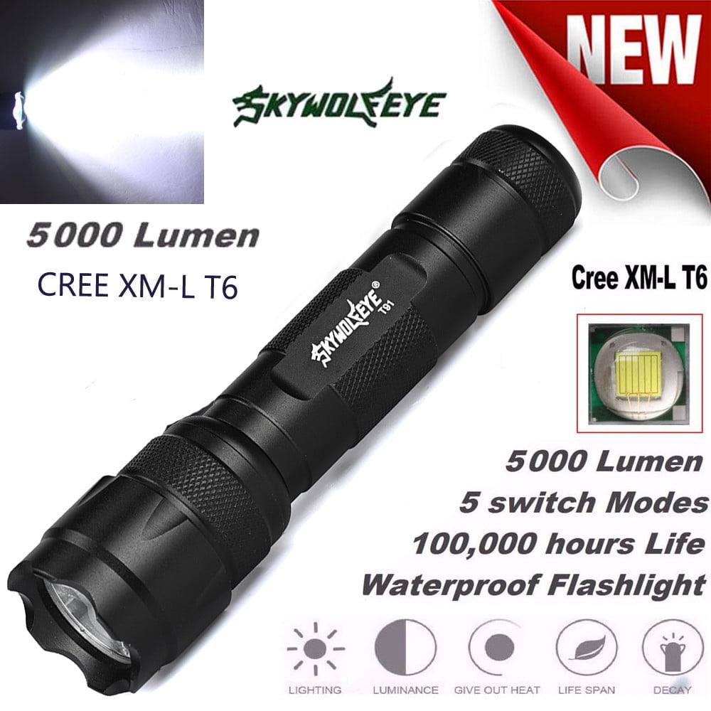5000LM Cree XML-T6 LED Flashlight Tactical Zoomable Police Torch Lamp 18650 AAA 
