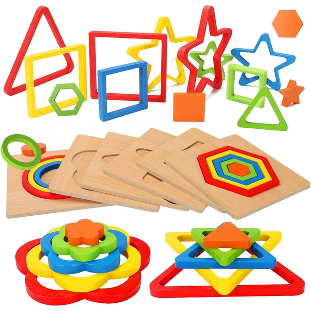 Juego de rompecabezas de madera para niños pequeños, juguete de clasificación de formas Montessori