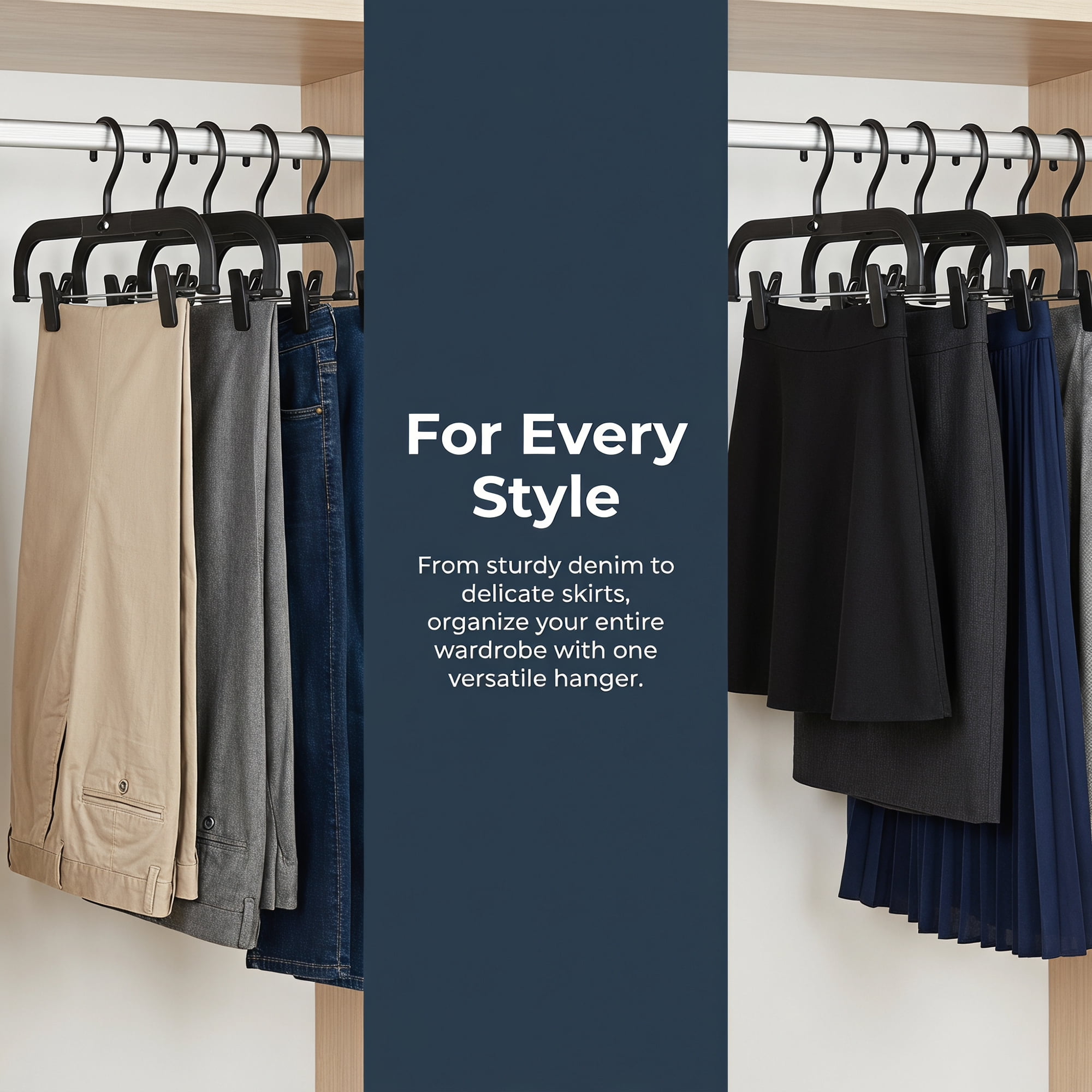 Unique Bargains 5Pcs Plastic Pants Space Saving Hangers Closet Organizer Black 13.8" x 7.1"
