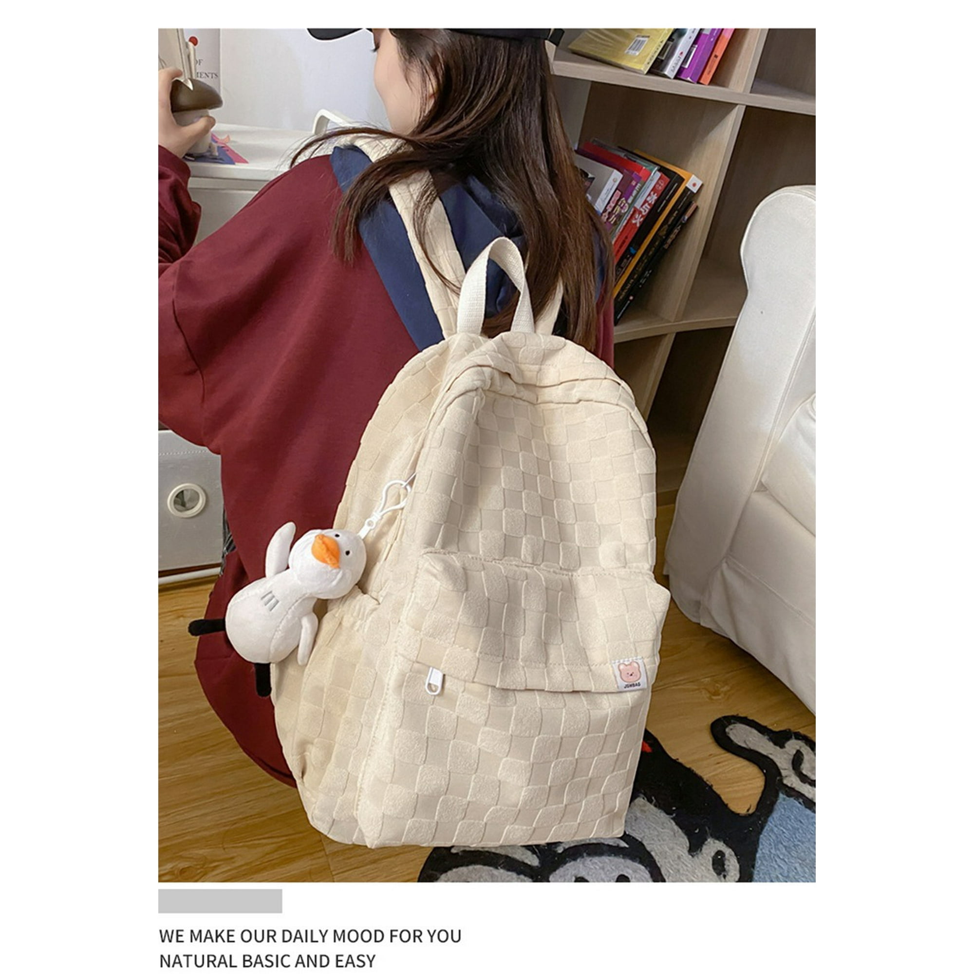 Kawaii School Backpack Cute Aesthetic Backpack for School Beige