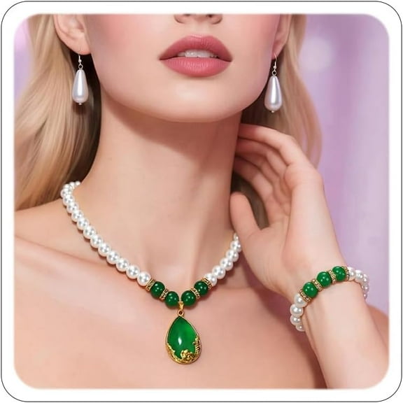 Pearl Jewelry Set for Women Prom Accessorie Faux Pearl Necklace Bracelet Earring Set Bride Bridesmaid Costume White Jewelry Sets