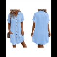 thumbnail image 3 of Vestido Túnica Holgado Informal de Verano para Mujer, de Algodón y , con Botones, Escote en V, Corta, Color Azul, Talla L, 3 of 7