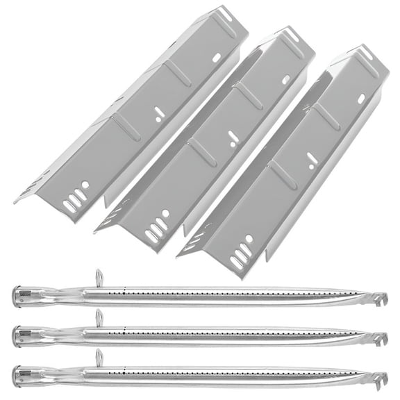 Set of 3 Heat Plates and Burner Tubes for Dyna Glo DGH450CRP, DGH450CRP-D, RevoAce Combo Grills, DynaGlo Grill Replacement Parts, Heat Shield / Tent, BBQ Gas Grill Replacement Parts, Stainless Steel