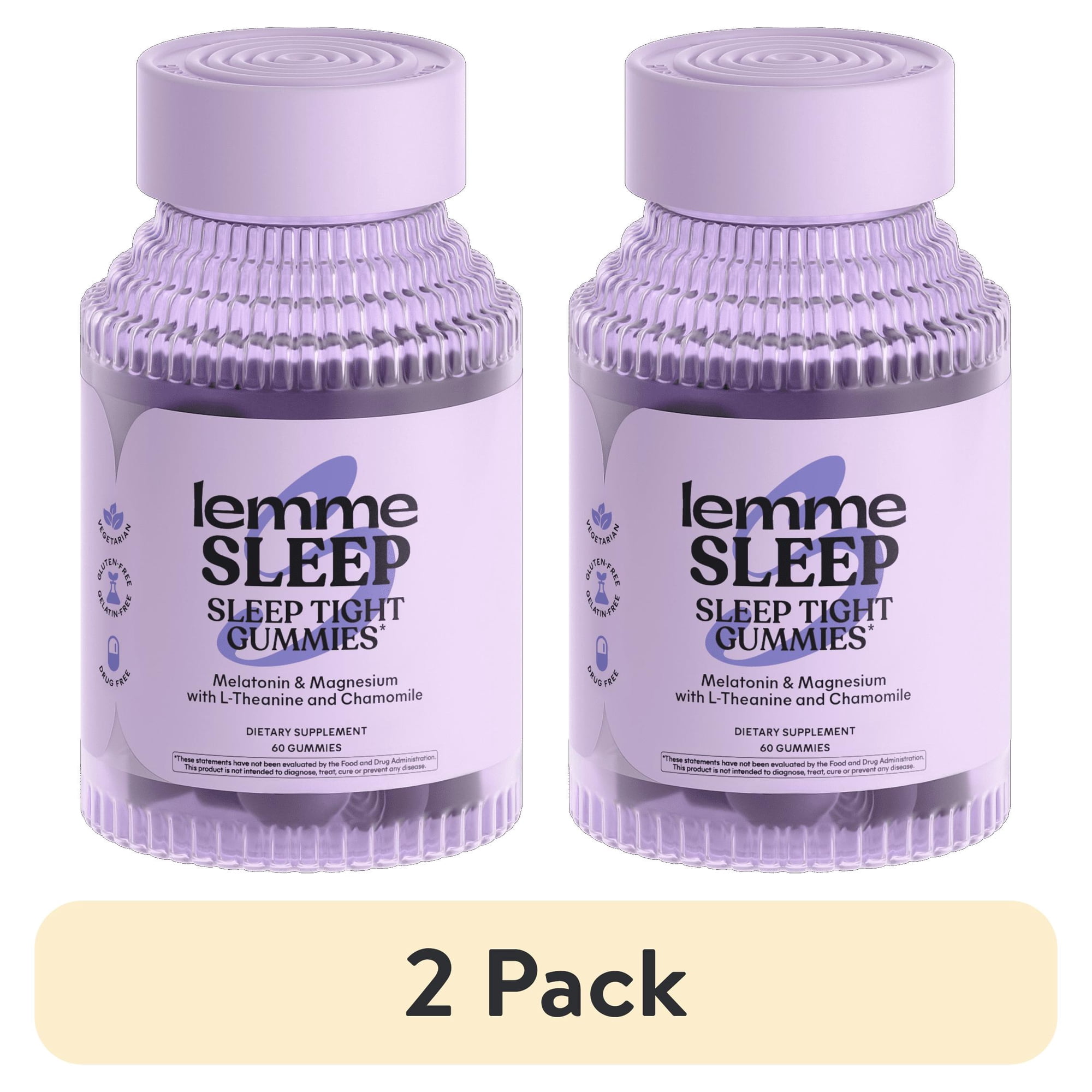 (2 pack) Lemme Sleep Gummies with 5mg Melatonin, Elderberry, Magnesium, L-Theanine, Chamomile and Lavender, Drug-Free Nighttime Sleep Aid, Vegan, Gluten Free, Gelatin Free, Non GMO, Berry Flavored, 60 Count