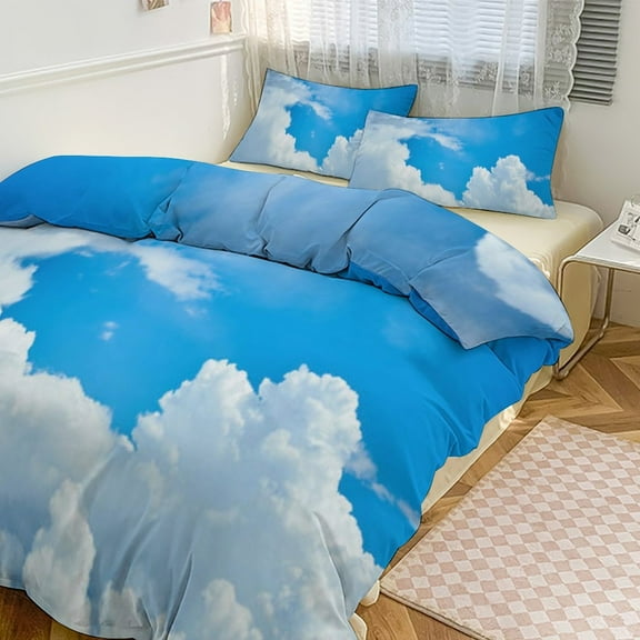 Blue Sky White Cloud Scenery Natural 3D Duvet Cover Set Quilt Cover Theme of for Bedroom Decoration